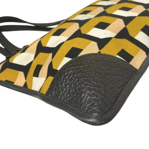 Auth PRADA - Black Dark Brown Multi Canvas Leather Handbag - Picture 4 of 8